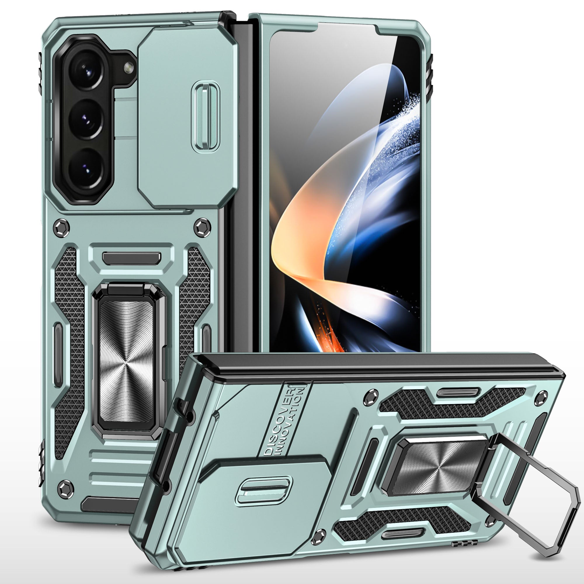For Samsung Galaxy Z Fold5 5G Armor Series PC TPU Phone Case Metal Kickstand Cover with Slide Camera Lid For Samsung Galaxy Z Fold5 5G Armor Series PC TPU Phone Case Metal Kickstand Cover with Slide Camera Lid